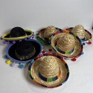 Mexican Spanish Fiesta Sombrero Mini Hat Set Of 6 For Animal, Doll, Child, Decor